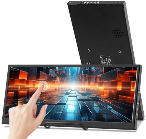 Prechen - Monitor secondario con touch screen da 12,3 pollici, barra allungata IPS Touch screen da viaggio LCD 1920 x 720 HDMI USBC, Touch screen portatile, nero, 12,3