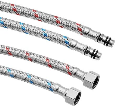 Aleker 2 PCS Flexible Tap Connector, M10 x 3/8 BSP Kitchen Tap Hose, 400mm Stainless Steel Kitchen Basin Monobloc Mixer Tap Connectors, Flexible Pipes Tails, Durable Plumbing Fittings
