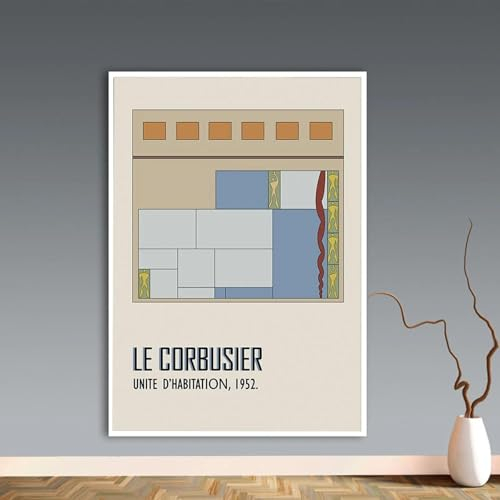 FOKTMS Französisches Le Corbusier-Ausstellungsplakat, Vintage, abstrakte Bilder, modernes abstraktes Leinwandgemälde aus der Mitte des Jahrhunderts, Geschenk-Dekor, 40 x 50 cm, rahmenlos