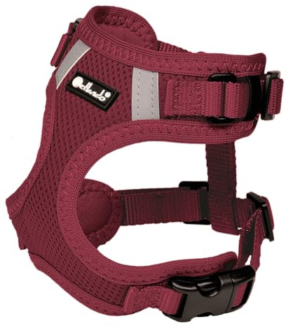 Petlando Hundegeschirr Mesh Vest, leichtes Brustgeschirr aus weichem Mesh & Nylon, stufenlos verstellbar, reflektierend mit 2 D-Ringen, Bordeaux XL, Geschirr Hund weich