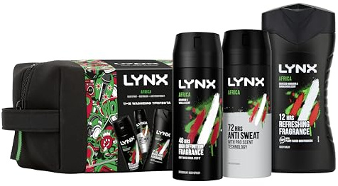 Lynx Africa Washbag Trifecta 3 piece Gift Set for him with Body Spray, Body Wash & Antiperspirant Deodorant
