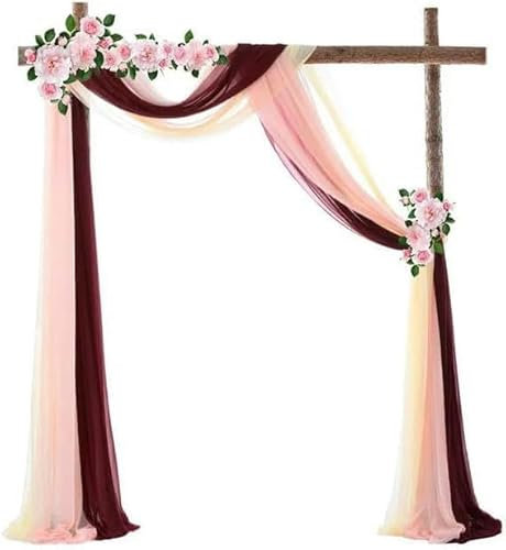HBKUHIUT 300/600 * 75 cm, 3-teilig/Set, Bogen-Chiffon-Vorhänge für die Außendekoration, Chiffon-Vorhang, durchsichtig, G-Set, 75 x 600 cm, 3-teilig/Set