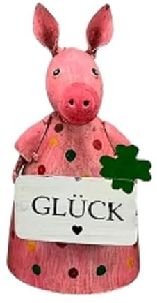 ETC lustiger Zaunhocker Schwein Schweinchen Glücksschwein rosa mit Punkten und Glückskleeblatt oder Schild GLÜCK aus Metall bemalt in verschiedenen Ausführungen (Schild unten)