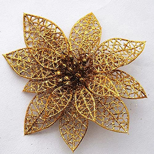 dvnFWKc Decorate Artificial Flowers, 10 stücke Flash künstliche Blumen hohl künstliche Blumen geeignet for Home Baum Dekoration Girlande Dekorationen(Gold)