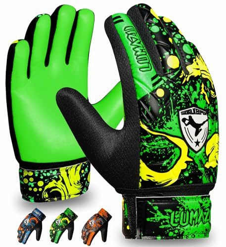 LUMAZU Fußball-Torwarthandschuhe für Kinder und Erwachsene, Größe 3, geeignet für 5 bis 6 Jahre, Grün