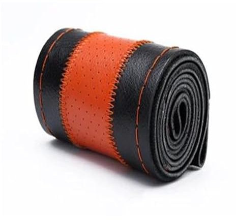 Lenkrad Abdeckung DIY-Geflecht Am Lenkrad Weicher Echtleder-Lenkradbezug 38 cm Auto-Lenkradbezüge Mit Nadel Und Faden Lenkradschoner(Black Orange Thread)
