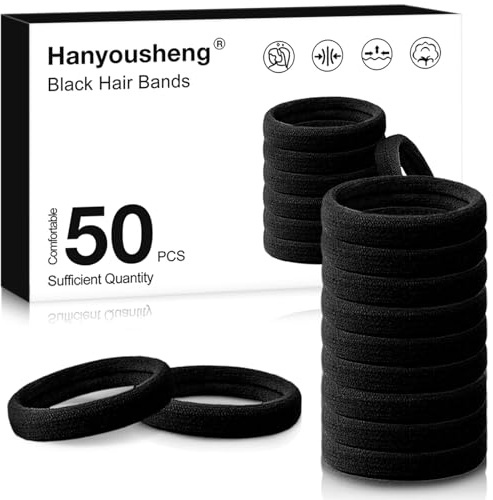 Hanyousheng 50 Stück Haargummi, 8mm Haargummi Damen, Zopfgummi, Scrunchies, Haargummis Mädchen, Haargummis Schwarz, Soft Zopfgummi, Für Mädchen Mann Frauen,Schwarz