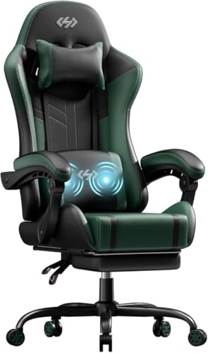 Precision Synergie Massage Gaming Chair, Gaming Chair With Footrest Ergonomic Computer Chair for Adults with Pocket Spring Cushion Headrest Lumbar Support，Height Adjustable for home, Black&Green