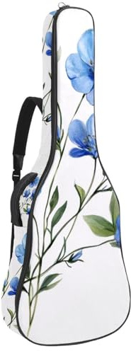 Gitarrentasche in voller Größe, 101,6 cm, 104,4 cm, 106,7 cm, Tragetasche für E-Bass, klassische Gitarre, Aquarellblau und rosa Blumen, grüne Blätter, Mehrfarbig 04, 42.9x16.9x4.7 in, Lässiger