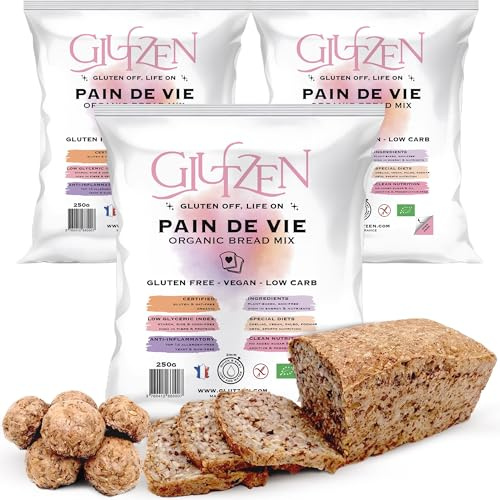 Mix Pain Keto Sans Gluten Bio GLUTZEN. Préparation IG bas aux Graines | Mélange Low Carb riche en Fibres. Sans pétrissage, sans machine à pain, sans levure. Cœliaque, Vegan, Sans Allergène, FODMAP