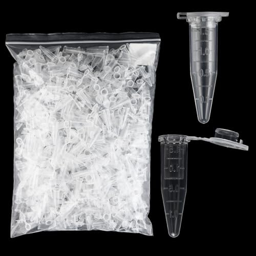 DAJAVE Lot de 1000 tubes de centrifugeuse de 1,5 ml - Récipients de réaction - Tubes à microcentrifuger transparents en plastique - Tubes à échantillons - Tubes à essai de centrifugeuse - Vial de