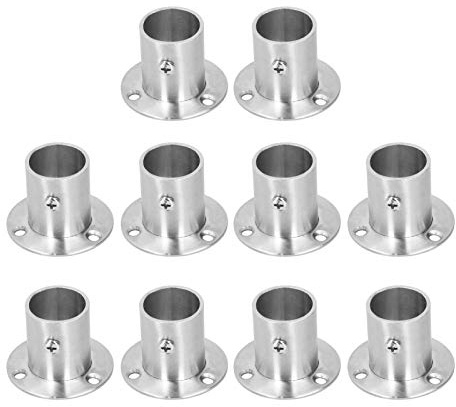 10 Piezas Bridas de Acero Inoxidable, Soporte para Tubería y Barra de Ropa 25mm, Conexión Resistente para Armarios, Base de Tubería Gruesa, Fácil Instalación - Incluye Tornillos