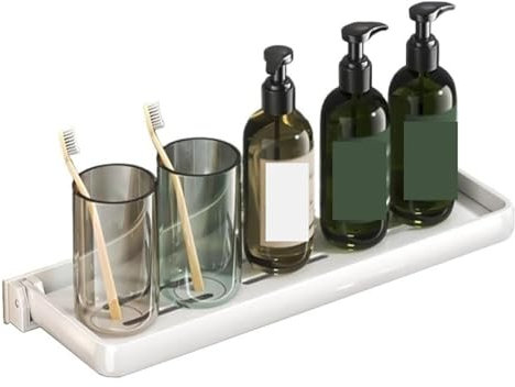 Mensola da doccia pieghevole in alluminio, senza trapano, da parete, con ventose, 50 cm, soluzione salvaspazio per bagno e vasca da bagno, colore: bianco