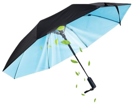 Sun Umbrella | UV Blocking Umbrella with Fan - Rechargeable Parasol Rain Shade Canopy for Outdoor Fishing Beach Camping Travel Accessories Summer Sports