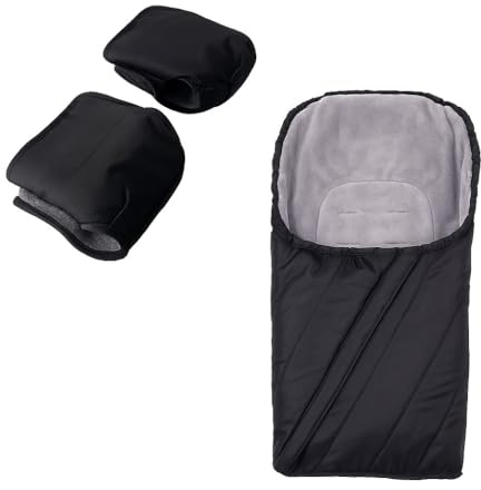 Saco de dormir para capazo y cochecito de bebé, con calentadores de manos, saco de invierno de forro polar cálido, impermeable, lavable a máquina, color negro