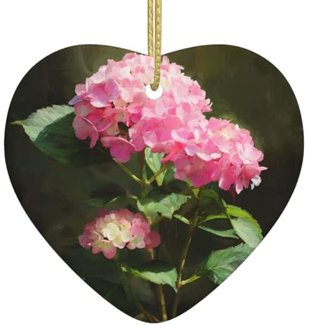 Christmas Ceramic Heart Pendant YYHHAOFA Pink Hydrangea Printed Smooth and Bright for Christmas Mouse Tree Home and Supermarket Decoration