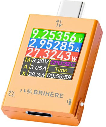 Aideepen USB Tester, 4.5-50V 6A Digital Multimeter, USB Power Meter, Voltage Voltmeter, Current Meter, Power Capacity Detector with Maximum Measurement Data Recording Function
