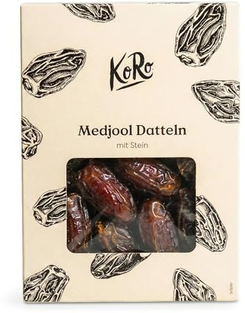 KoRo - Titolo: KoRo - Datteri Medjoul con nocciolo - 1 kg - Maturati al sole - Particolarmente succosi e morbidi - Sapore di caramello - Snack ad alto contenuto di fibre