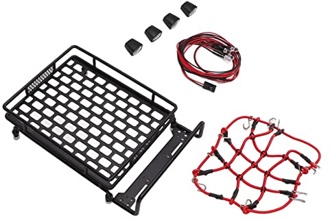 RASTKY Lightweight Compact RC Car Roof Rack Highly Simulated LED Light Storage Space for 1/10 1/12 /14 RC Cars, Easy to Install, Black, Iron, Plastic, 6.7 X 4.4 X .6in, Ideal for Car Hobbyists