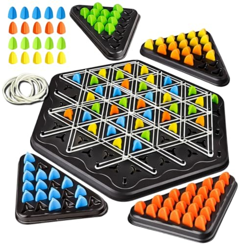 Strategic Chain Triangle Game, Elastic Band Triangle Strategy Board Game, Geometric Chess Rubber Band Puzzle, Family Brain Games, Ages 8+