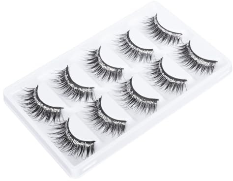 CIYODO 5 Pairs Sparkly Artificial Fiber False Eyelashes for Women, Curly Dense Chic Fake Lashes, Reusable Eye Makeup Lash Decor for Glamorous Looks