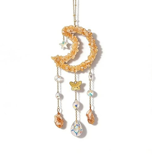 PULaif Cazador de Sol de Cristal, Atrapasueños de Cristal, carillón de Viento, Sol, Luna, Piedras de Chip de Citrino, Bola de Cristal, Fabricante de arcoíris