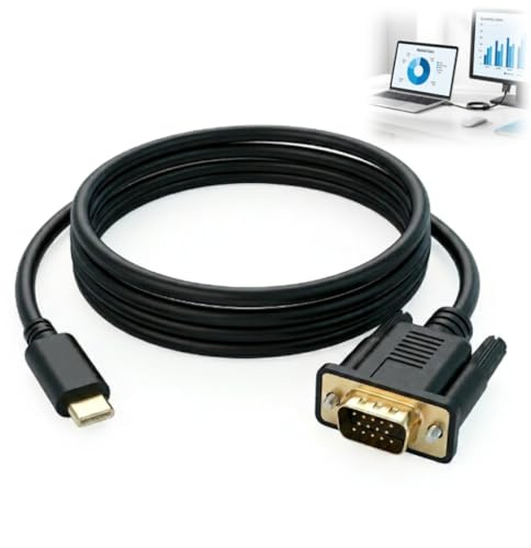 Adaptador USB C a VGA 1080P 1.8m, Convertidor de Video USB C a VGA Thunderbolt, Proyector y TV, Cable para Proyector, Compatible con Dispositivos con Puerto USB C con Salida de Video