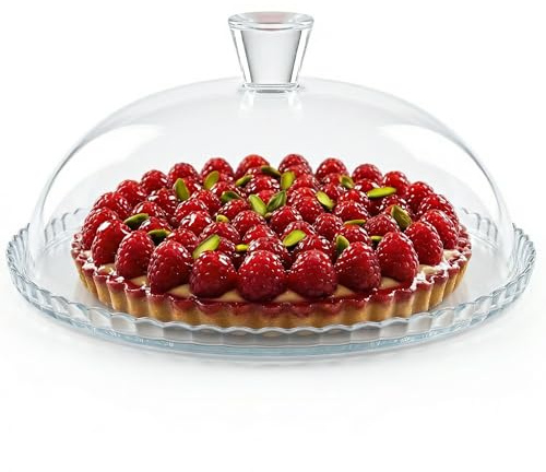 GOSOYO - Expositor para tartas de cristal, con campana, transparente, 32,2 cm, soporte de postre para tartas, magdalenas, frutas y pastelerías