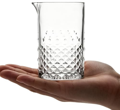 ARTSEWPLY Kristallglas Japanskt Blandningsglas för Drinkar med Tjock Botten Antislip Karvat Mönster och Örnnäbbsdesign för Enkel Hällning för Cocktail Dryckesblandning