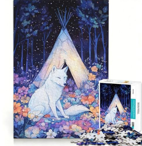 Puzzle per ragazzi da 1000 pezzi con volpe, teepee e prato fiorito, gioco pratico per divertimento in famiglia, ideale come regalo per tutta la famiglia 38x26cm