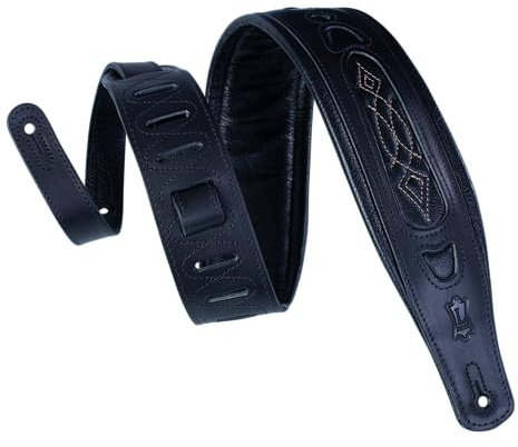 Levy's Leathers Rebel Leathers Series 3 Genuine Veg-Tan Leather Guitar Strap with Comfort Padding, Black (PM31-BLK)