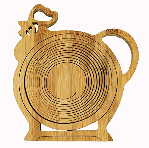 GMMH Eierkorb, Obstkorb und Topfuntersetzer aus Bambus (Huhn) Ostern Ostereier Osterdeko Ostereierkorb, Faltbare Obstschale, Korb Schale Klappkorb Faltkorb Dekoschale aus Holz, Faltbar und Schwenkbar