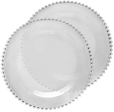 Set of 2 Glass Dinner Plates Beaded Edge Alfresco Dining Tableware 26.5cm | Bella Perle, Dinner Plate, Dining Plate, Dinner Set, Beaded Edge, Glass Crockery, Hand Wash Only