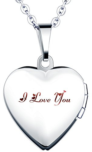 Yumilok Edelstahl “I Love You” Gravur Foto Medaillon zum Öffnen Photo Bilder Amulett Silberfarben Rosa/Blau Herzanhänger Halskette für Damen Mädchen