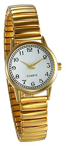 JewelryWe Damen Armbanduhr, Elegant Analog Quarz Uhr mit Digital Zifferblatt und Elastisch Legierung Armband Gold/Silber