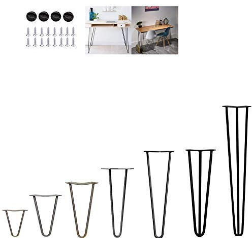 4Pcs Hairpin Table Legs Heavy Duty DIY Furniture Metal Table Legs with Free Screws & Protector Feet - Stable Standard Table Height, 10cm to 72cm, 3Rods, Raw Steel (71cm)