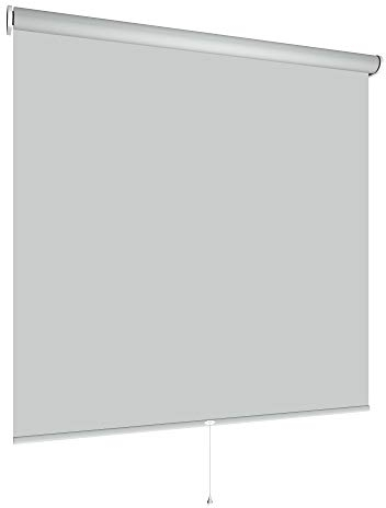 Springrollo Mittelzugrollo Schnapprollo viele Größen und Farben Montage Träger Metall Rollo Vorhang Blickdicht lichtdurchlässig Fenster Sonnenschutz Sichtschutz Blendschutz (180 x 180 cm, Hellgrau)