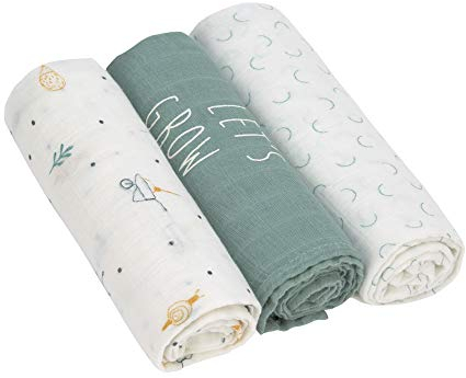LÄSSIG Baby Mulltuch Spucktuch Puckdecke 3er Set Baumwolle 80 x 80 cm/ Heavenly soft Swaddle L Garden Explorer Tractor