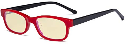 Eyekepper Kids Blue Light Blocking Glasses with Yellow Filter Lens - Anti Computer Screen Glare Gaming Eyeglasses for Boys & Girls - Blocking UV Rays - Red Frame/Black Arm