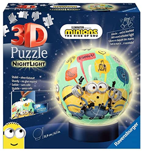 Ravensburger 3D Puzzle 11180 - Nachtlicht Puzzle-Ball Minions - 72 Teile - ab 6 Jahren, LED Nachttischlampe mit Klatsch-Mechanismus