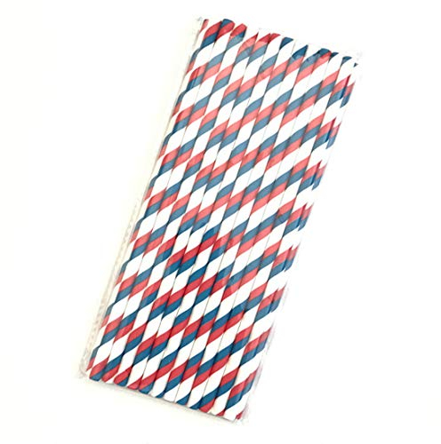 Wuqiang 50 PCS Color degradable Protección Ambiental Herramientas de Papel Rayado de la Paja Desechables Kraft Paja de Cocina (Color : Red and Blue)