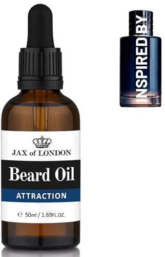 Jax of London Attraction Bartöl für Männer 50ml, Bartpflegeöl, Bartwachstumsöl für Männer, Besteht aus Vitamin E, Avocadoöl, Mandelöl, Jojobaöl, Luxuriösem duftendem Bartöl, Herrenduft Köln