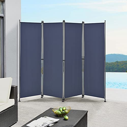 Paravent de Confidentialité Brise-Vue Séparateur à 4 Panneaux Résistant pour Extérieur Intérieur Acier Polyester 215 x 170 cm Bleu Foncé