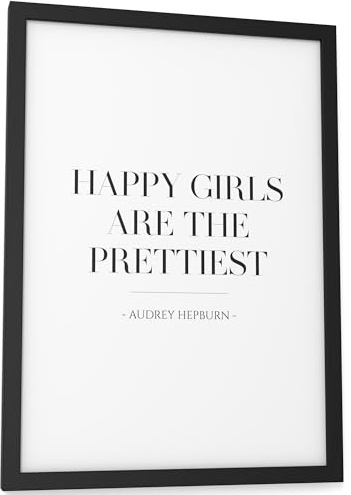 Papierschmiede® Bilder Home Kunstdruck mit Rahmen in A4 (21x30 cm) Spruch Zuhause Bild Wanddeko in schwarz weiß, Sprüche für Wohnzimmer Büro Küche, Happy Girls