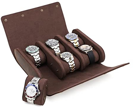 Hiram Vero cuoio orologio rotolo caso di viaggio 6 orologi scatole di viaggio regalo di affari per gli uomini, Viaggio Storage e Display per orologi