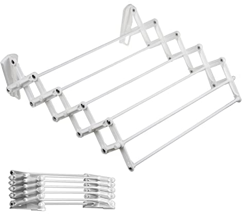 ABJ Wandwäschetrockner Teleskop Wäschetrockner für die Wand Akkordeon Trockenständer Wandmontage (60cm, Weiß)