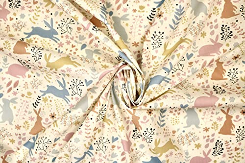 Pyrhan Cute Easter Bunnies Polycotton Prints –45 Inch Wide Dress Fabric Material by The Metre -Floral Polycotton Print Used in Sewing Kit and Accessories-Quilting Fabric (Ivory)