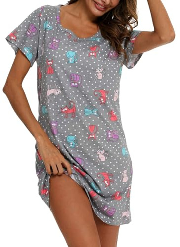 MIA LUCCE Camisones de Mujer Verano Algodon Camisón Mujer Verano Suave Estampado Vestidos de Casa Señora S-XXXL