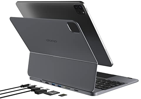 doqo Funda de teclado para iPad Air de 10.9 pulgadas 5ª/4ª, iPad Pro de 11 pulgadas 2022 4ª/2021 3ª/2020 2ª/2018 1ª generación con estación de acoplamiento 7 en 1/panel táctil, soporte magnético