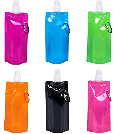 VIKSAUN Unisex Adult 480ML Faltbare Flexible Wasserflasche Wiederverwendbare Wasser-Flaschen tragbarer zusammenklappbarer Wassersack mit Schraubverschluss zum Wandern Abenteuer, Reisen (6 pcs)
